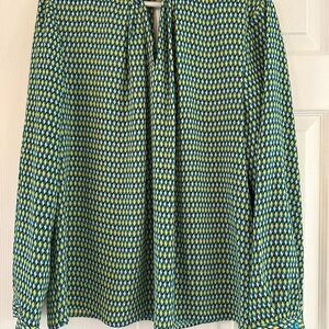 Chic Geometric Women's Blouse in Green and Blue